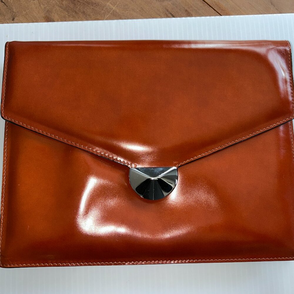 DESMO, Brown Leather Envelope Clutch, Shoulder Bag Convertible, Italy, 8x1